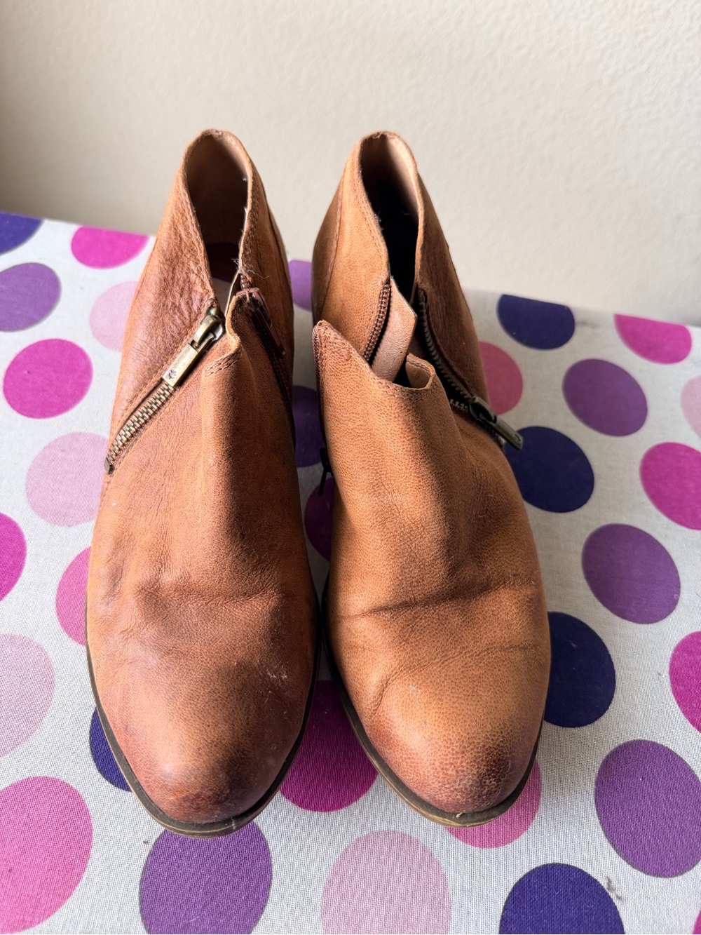 Lucky Brand Tan Leather Side-Zip Ankle Booties